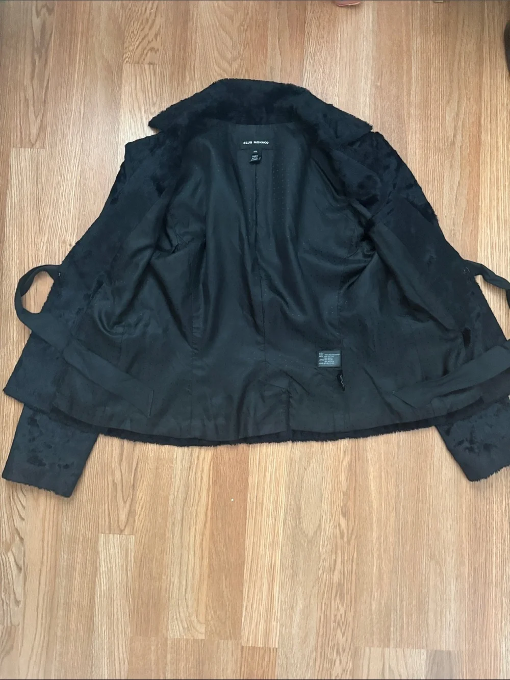 Club Monaco Black Faux Fur Tie-Waist Jacket